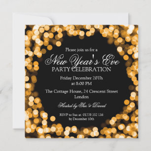 Invitación Elegantes Años Nuevos Eve Luces Sparkly De Oro