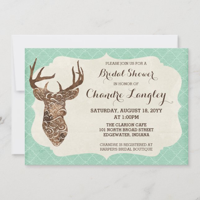 Invitación Elegantes Antlers Rústicos Country Bridal Shower (Anverso)