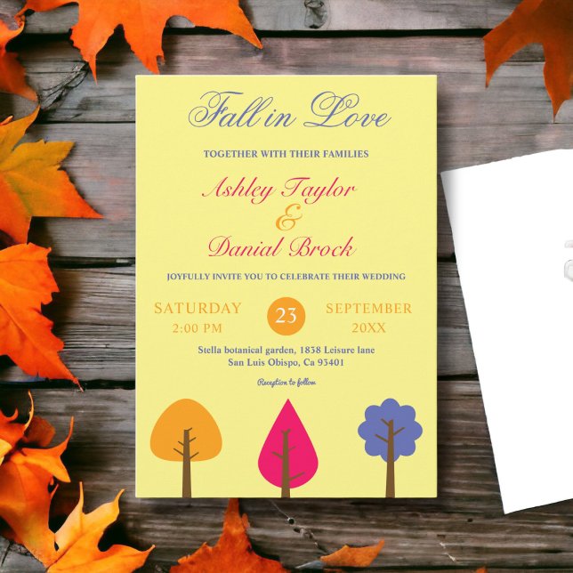 Invitación Elegantes árboles coloridos caen enamorados Boda r (Subido por el creador)