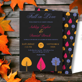 Invitación Elegantes árboles coloridos Rustic Black Fall Wedd