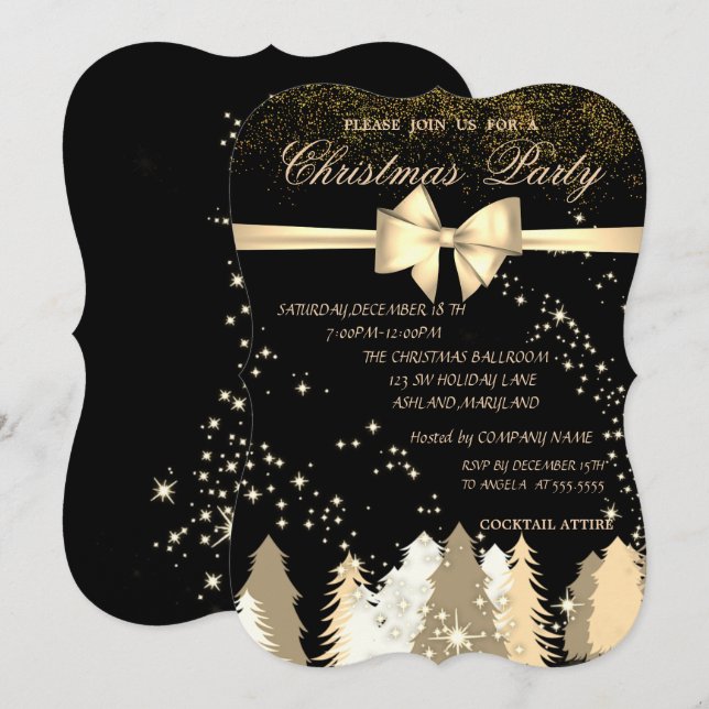 Invitación Elegantes árboles de Navidad, Fiesta de Navidades  (Anverso / Reverso)