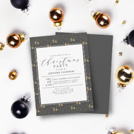 Invitación Elegantes árboles de Navidad Gris y Fiesta de Oro