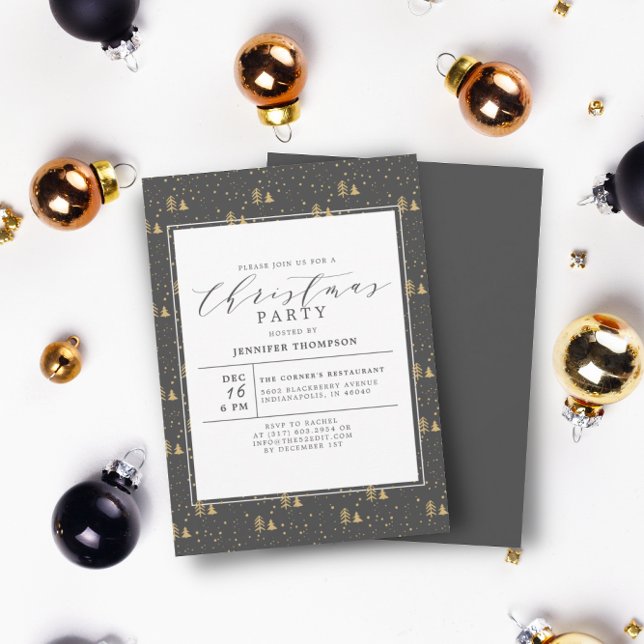 Invitación Elegantes árboles de Navidad Gris y Fiesta de Oro (Subido por el creador)