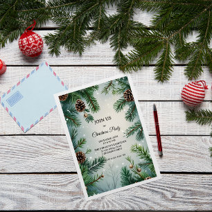Invitación Elegantes árboles de pino y conos de Navidad