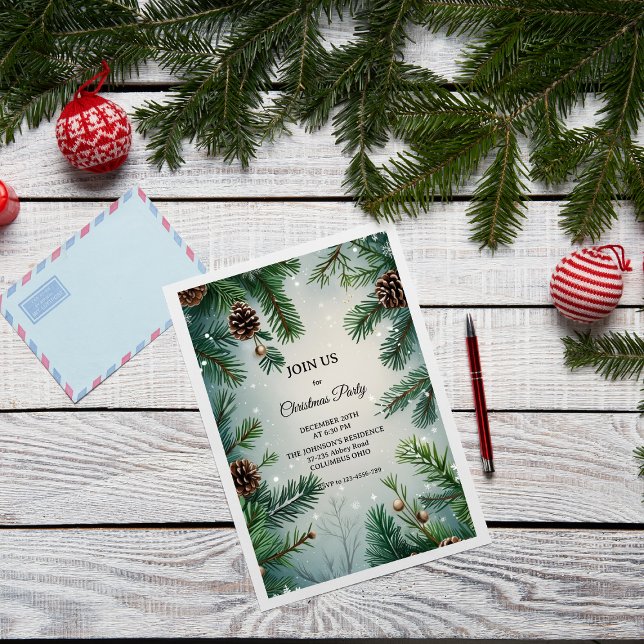 Invitación Elegantes árboles de pino y conos de Navidad (Subido por el creador)
