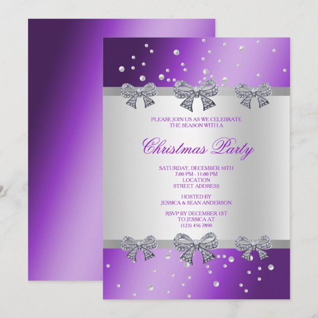 Invitación Elegantes arcos de diamantes y Navidades de perlas (Anverso / Reverso)