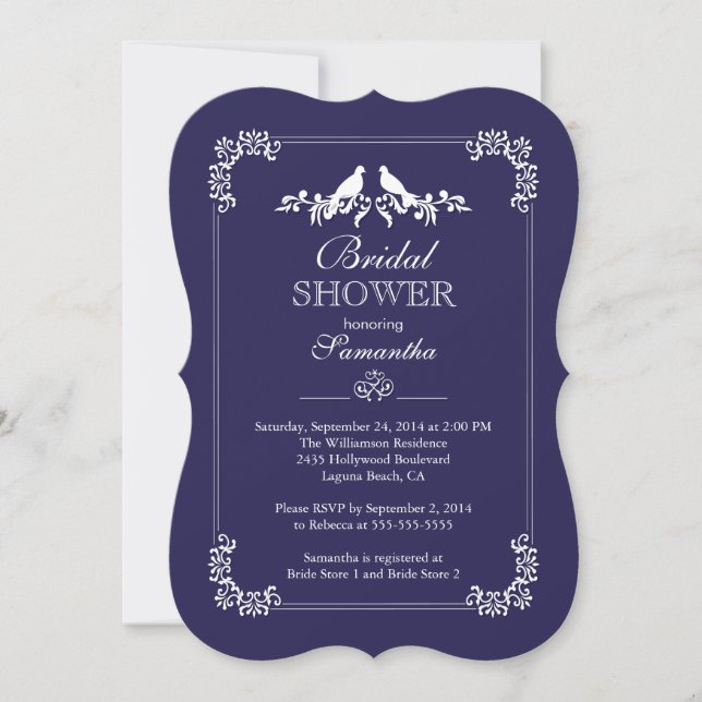 Invitación Elegantes Aves Azules Amor Ducha Bridal (Anverso)