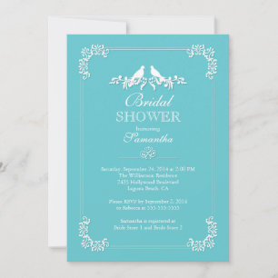 Invitación Elegantes Aves Azules Amor Ducha Bridal