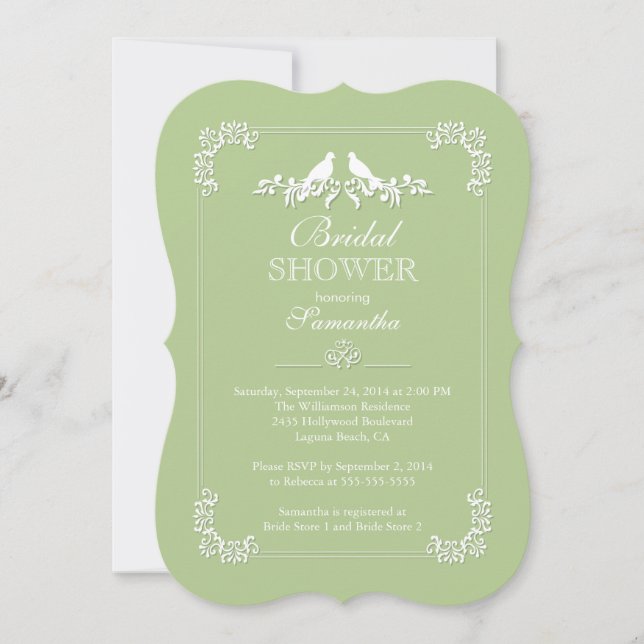 Invitación Elegantes Aves Verdes Amor Ducha Bridal (Anverso)