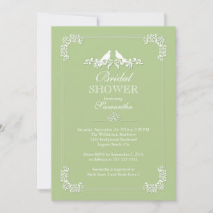 Invitación Elegantes Aves Verdes Amores Ducha De Novias