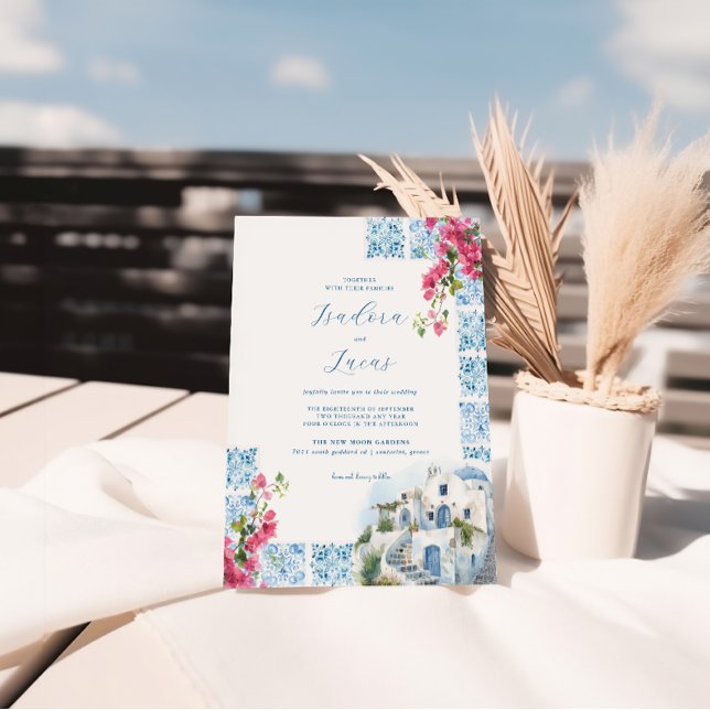 Invitación Elegantes Baldosas De Acuarela Floral | Boda de Gr (Subido por el creador)