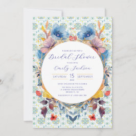 Invitación Elegantes Baldosas Marroquíes Azul Floral