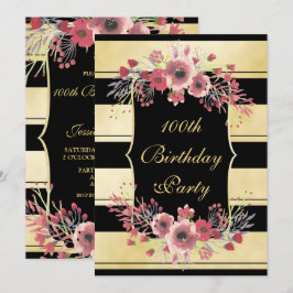 Invitación Elegantes bandas doradas Color de agua floral 100°