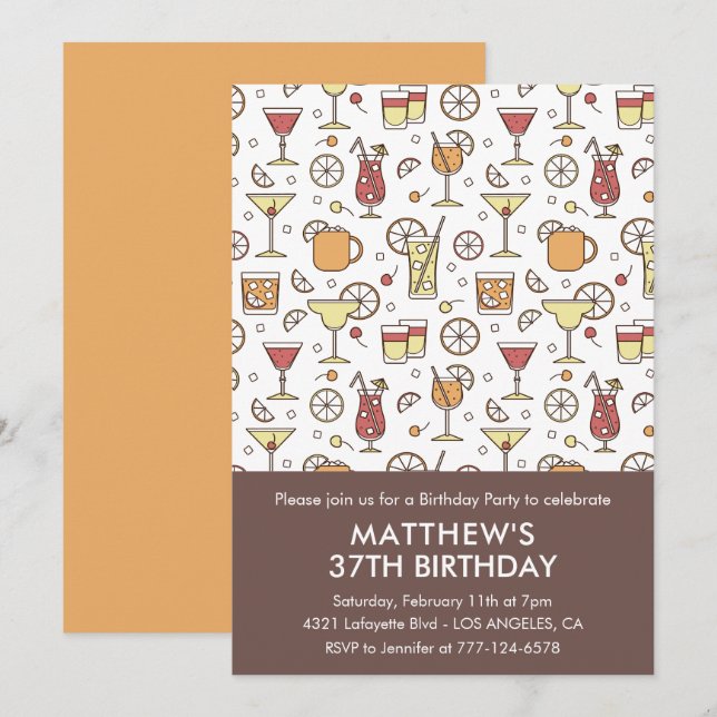 Invitación Elegantes bebidas de estilo cóctel Cumpleaños 37 (Anverso / Reverso)