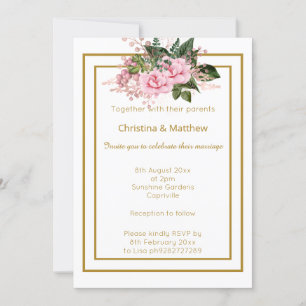 INVITACIÓN ELEGANTES BODAS FLORALES DE ORO BLANCO MODERNO