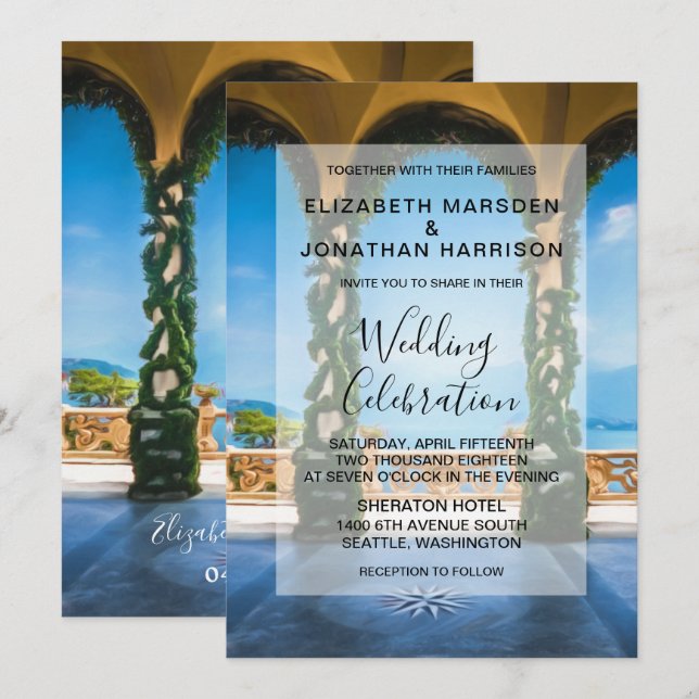 Invitación Elegantes bodas formales de arcos italianos (Anverso / Reverso)