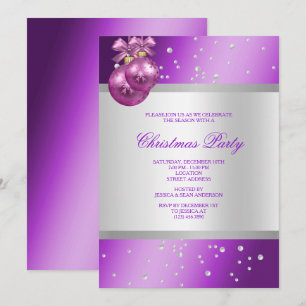 Invitación Elegantes Bolas de Lila y Perlas Navidad