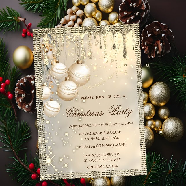 Invitación Elegantes bolas de Navidad con gotas de oro de Nav (Subido por el creador)