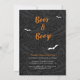 Invitación Elegantes Boos y Booze Naranja Floral Negra Hallow