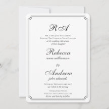 Elegantes bordes monograma en blanco y negro invit