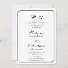 Invitación Elegantes bordes monograma en blanco y negro invit