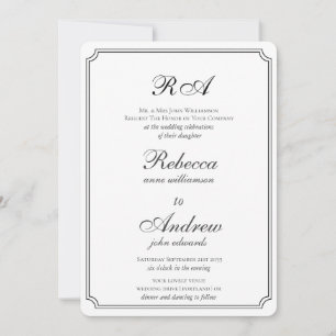 Invitación Elegantes bordes monograma en blanco y negro invit
