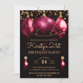 Invitación Elegantes Borlas de Ágata Burgundy para Cumpleaños