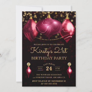 Invitación Elegantes Borlas de Ágata Burgundy para Cumpleaños