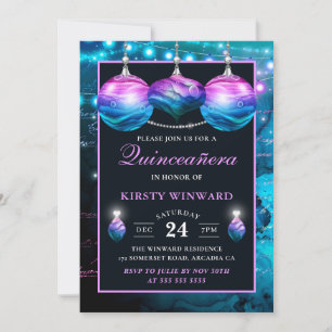 Invitación Elegantes borlas de sirena azules y moradas Quince