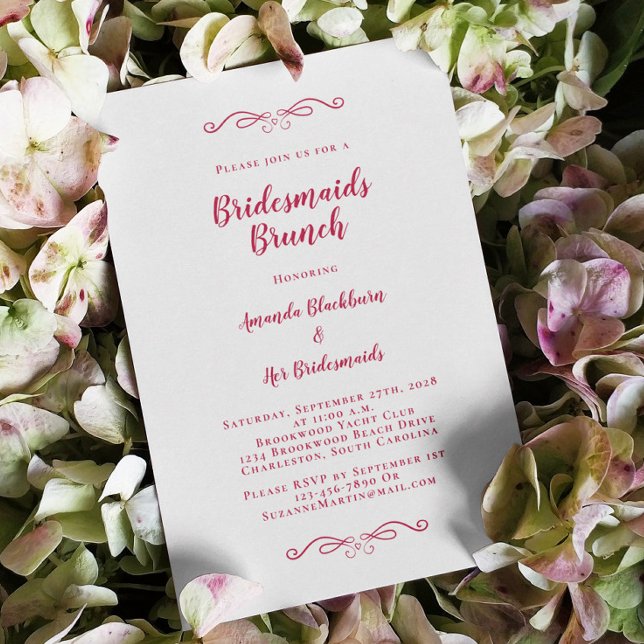 Invitación Elegantes Bridal Brunch Bridesmaids Moda Roja Mage (Elegant Bridal Brunch Bridesmaids Magenta Red Chic Invitation)