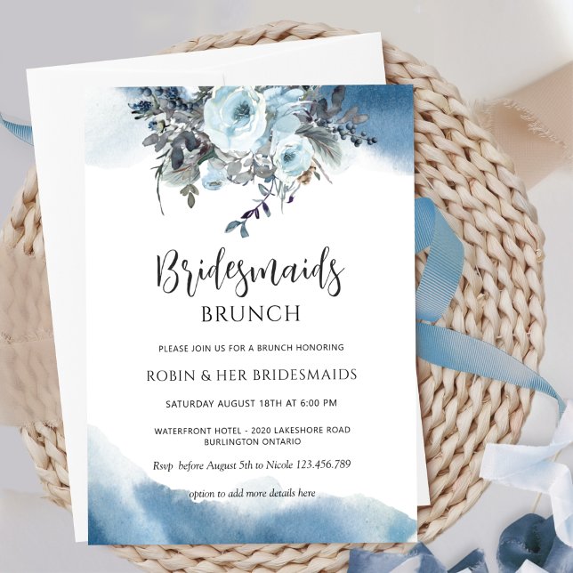 Invitación Elegantes Bridesmaids Floral Azul Brunch/Luncheon (Subido por el creador)