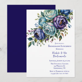 Invitación Elegantes Bridesmaids Floral Turquesa Azul Luncheo