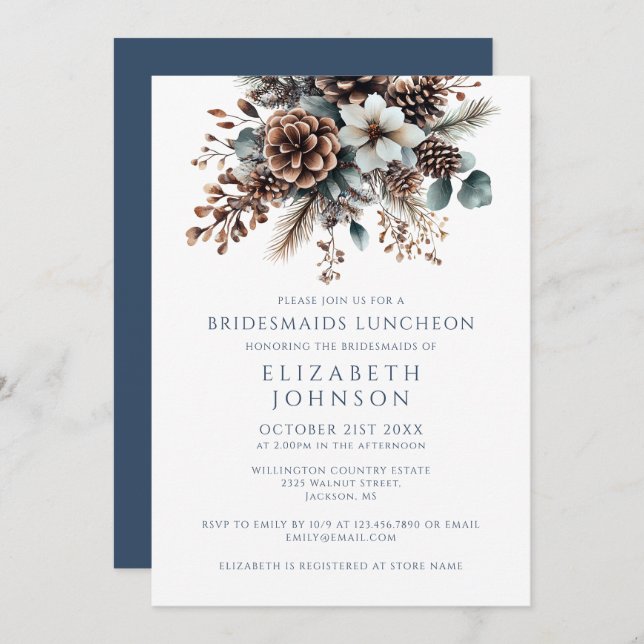 Invitación Elegantes Bridesmaids Rustic Forest Floral Luncheo (Anverso / Reverso)