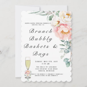 Invitación Elegantes brunch y bubbly de peones rosados