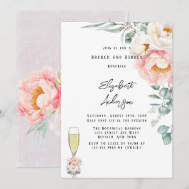 Invitación Elegantes brunch y bubbly de peones rosados