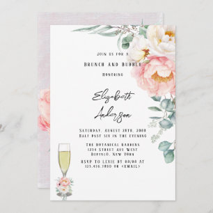 Invitación Elegantes brunch y bubbly de peones rosados