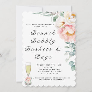 Invitación Elegantes brunch y bubbly de peones rosados