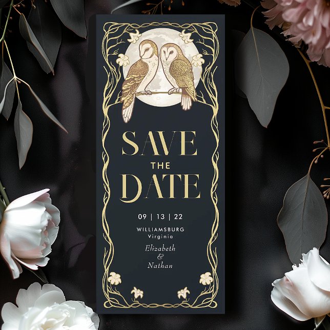 Invitación Elegantes búhos de Art Nouveau salvan la fecha (Subido por el creador)