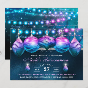 Invitación Elegantes Burbujas de Sirena Azules y Moradas Quin