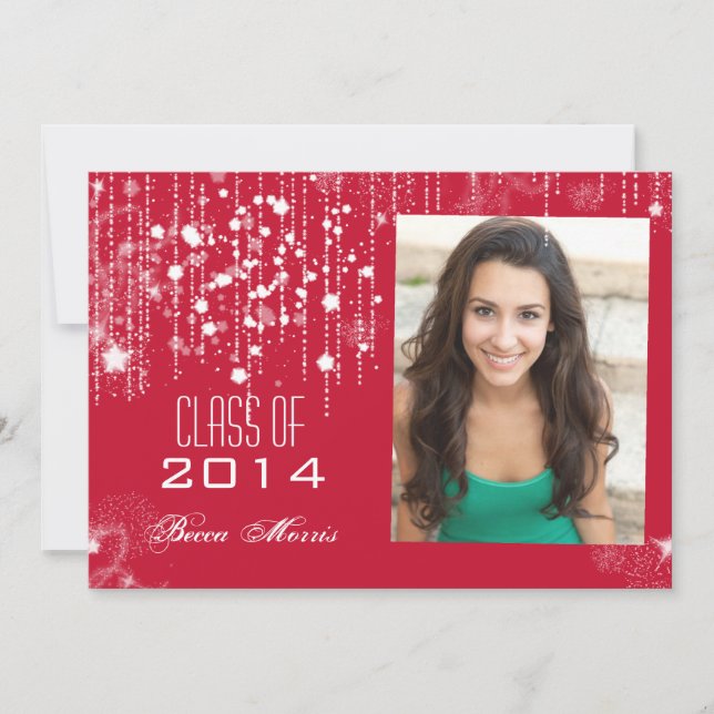 Invitación Elegantes cadenas de fotos rojas claras graduadas  (Anverso)