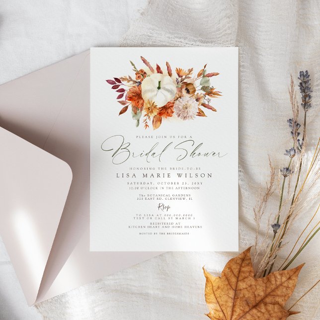 Invitación Elegantes calabazas blancas caen ducha de novia (Elegant White Pumpkins Fall Bridal Shower Invitation)