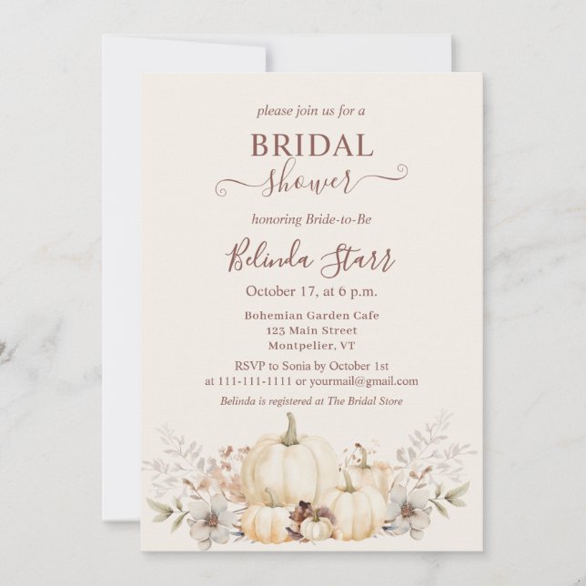 Invitación Elegantes Calabazas Florales Caen Ducha Bridal (Anverso)