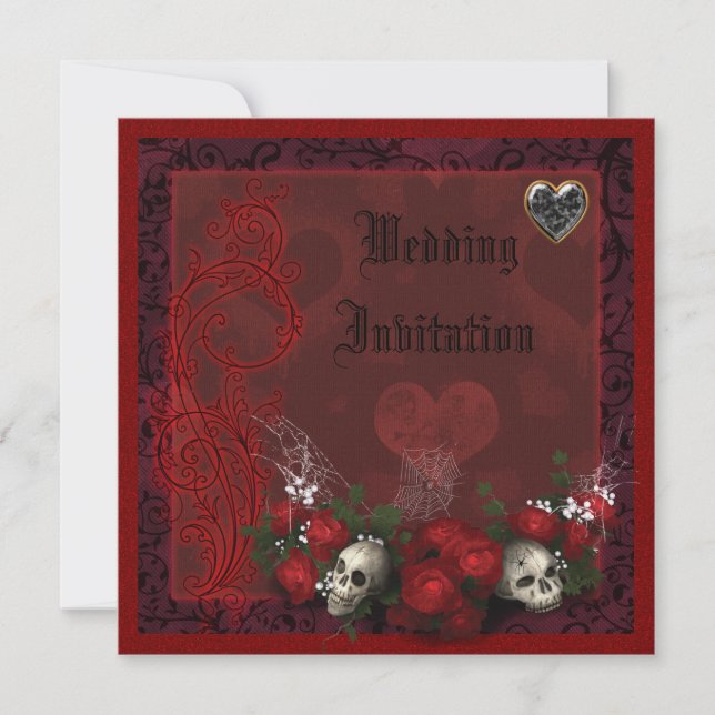 Invitación Elegantes calaveras, Rosas y Bodas de la línea del (Anverso)