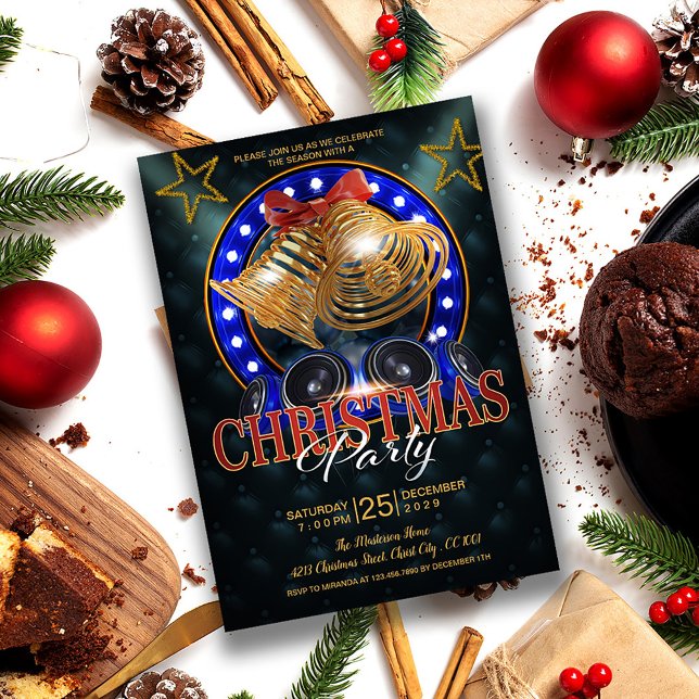 Invitación Elegantes campanas de oro y Navidades de estrellas (Subido por el creador)