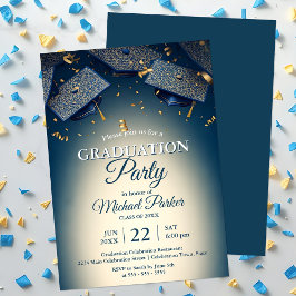 Invitación Elegantes cápsulas de graduación azules con confet