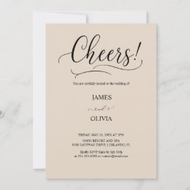 Invitación ¡Elegantes Cheers! Bodas con guión moderno beige c