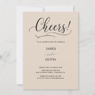 Invitación ¡Elegantes Cheers! Bodas con guión moderno beige c