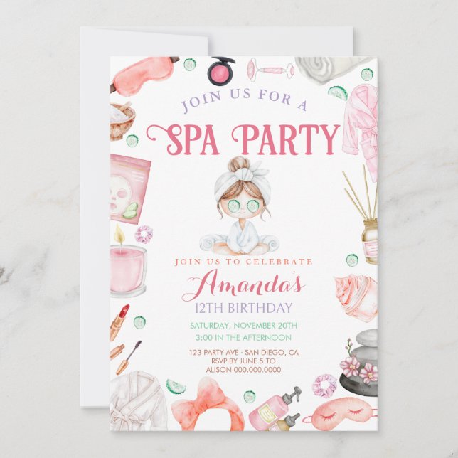 Invitación Elegantes Chicas del Día del Spa Cumpleaños (Anverso)