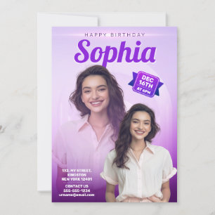 Invitación Elegantes Chicas del partido Purple Birthday Una f