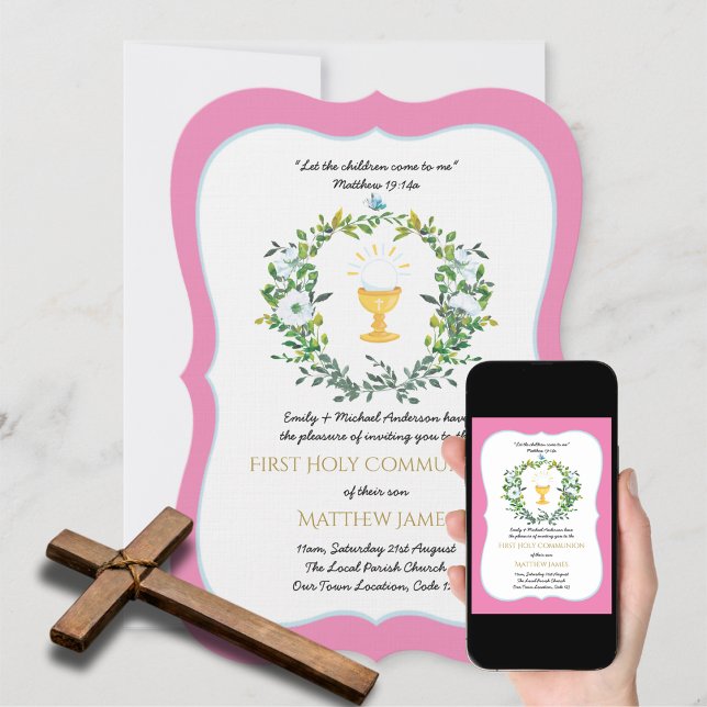 Invitación Elegantes Chicas Floral Primera Santa Comunión (Subido por el creador)